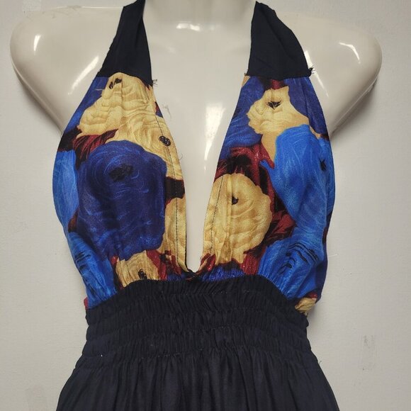 Halter Colorful Dress Summer Halter Dress in Blue and Beige Floral Print - Picture 11 of 16